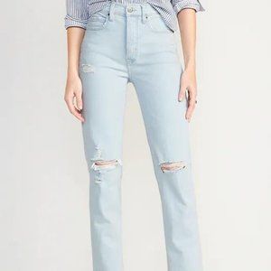 Old Navy Extra High-Waisted Button-Fly Sky-Hi Straight Ripped Jeans for Women